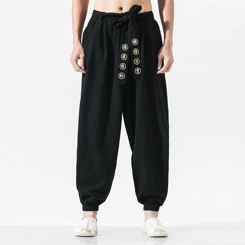 Damen nan weite Leinenhose mit Tunnelzug Bund Bindedetail und elastischen Knöchelabschlüssen EB