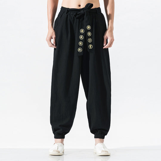 Damen nan weite Leinenhose mit Tunnelzug Bund Bindedetail und elastischen Knöchelabschlüssen EB