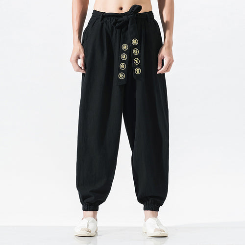 Damen nan weite Leinenhose mit Tunnelzug Bund Bindedetail und elastischen Knöchelabschlüssen EB
