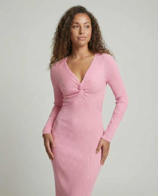 Damen figurbetontes langärmliges Strickkleid mit Knoten-Detail EB