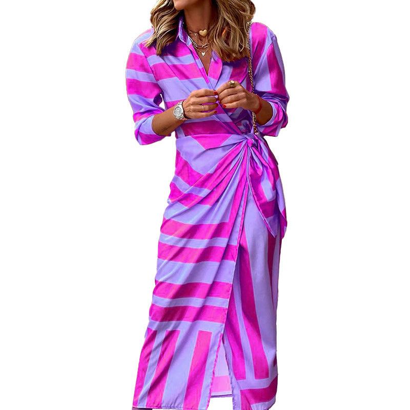 Damen Midikleid mit elegantem Wickeldesign und strukturiertem Muster EB