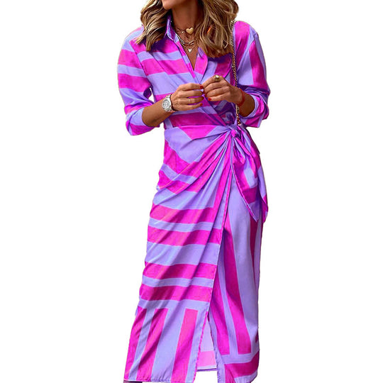 Damen Midikleid mit elegantem Wickeldesign und strukturiertem Muster EB