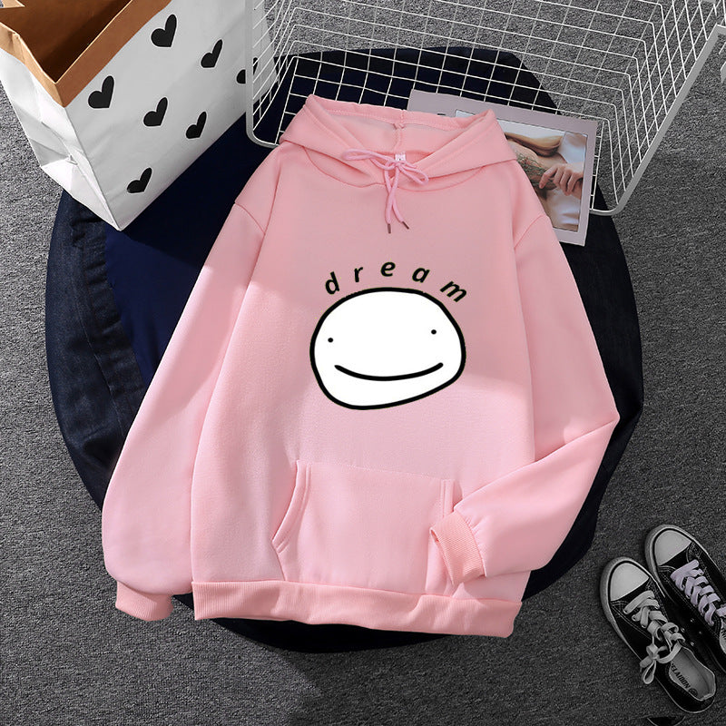 Unisex nan Oversize-Kapuzenpullover mit minimalistischem Smiley-Print, weichem Fleece-Innenfutter und praktischer Kängurutasche EB