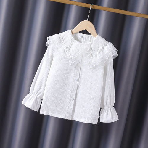 Mädchen Bluse mit voluminösem Rüschenkragen und feinen Stickereien EB