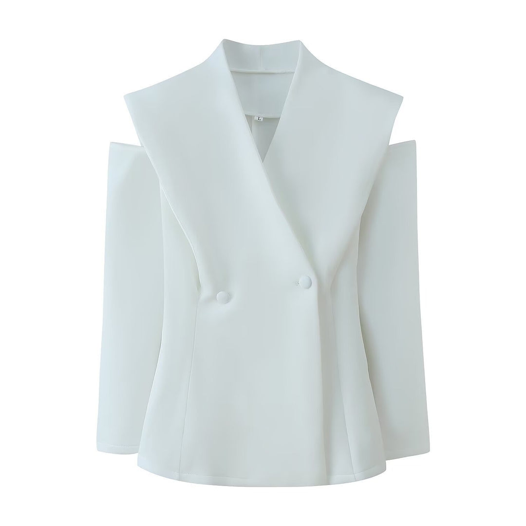 Damen elegante Blazerjacke mit modernem Schnitt und außergewöhnlichem Kragen EB