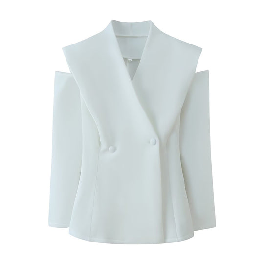 Damen elegante Blazerjacke mit modernem Schnitt und außergewöhnlichem Kragen EB