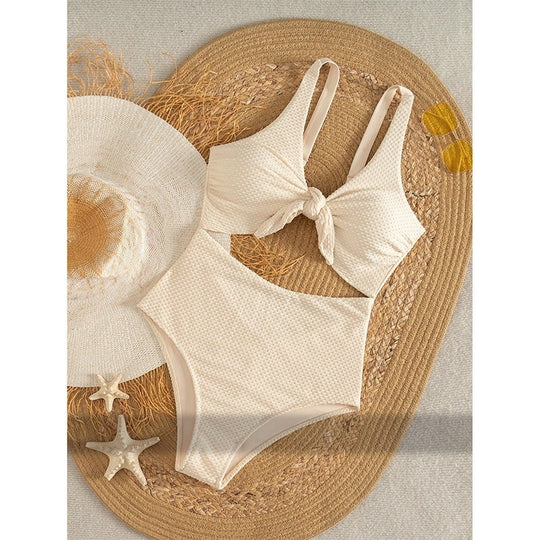 Damen Einteiliger Cut-Out Badeanzug mit Dekorativem Knoten EB
