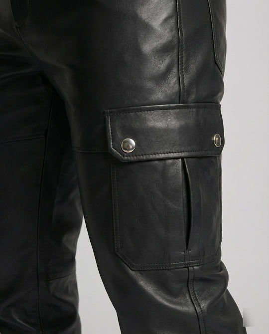 Herren Kunstleder Cargo-Hose mit modernen Details
