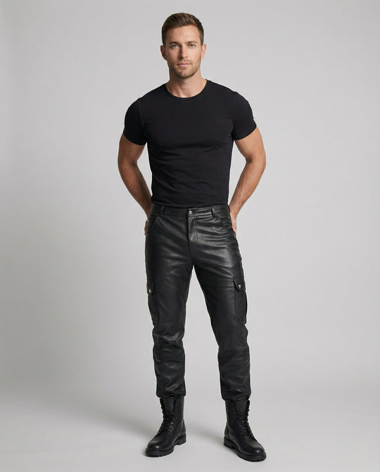 Herren Kunstleder Cargo-Hose mit Seitentaschen