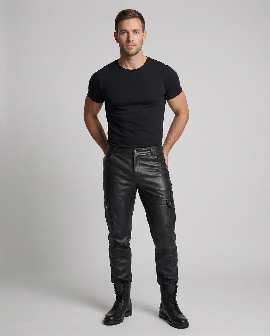 Herren Kunstleder Cargo-Hose mit modernen Details