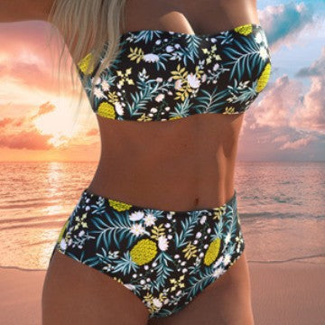 Damen hoch geschnittenes Bikini-Set mit gepolstertem Oberteil und verstellbaren Trägern EB