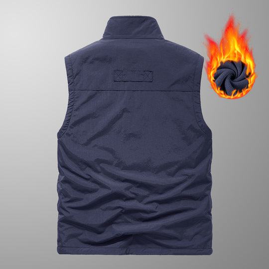 Herren thermische Fleece-Innenweste mit wasserabweisender Außenhülle, multiplen Utility-Taschen und hohem Stehkragen EB
