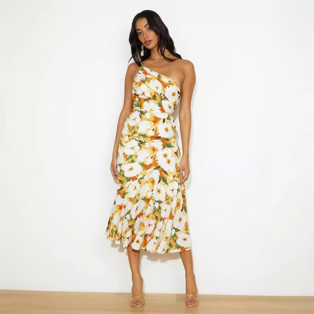 Damen Elegantes Maxikleid mit floralem Design und Spaghettiträgern EB