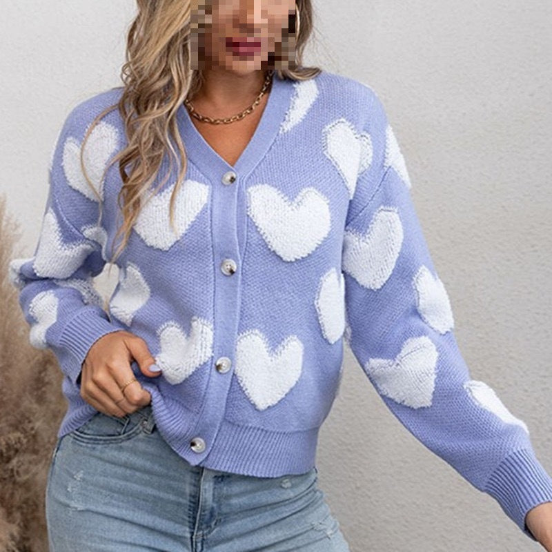 Damen kuschelige Strickjacke mit Herzmuster EB