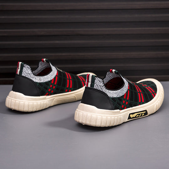 Damen Slip-On Freizeitschuhe mit elastischem Obermaterial und modischem Karomuster EB