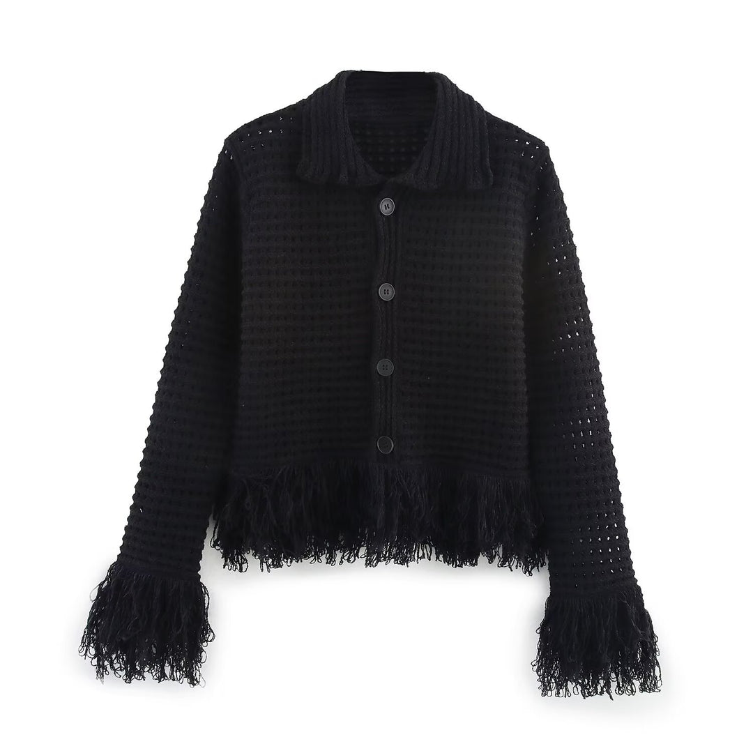 Damen Grobstrickjacke mit Fransen EB