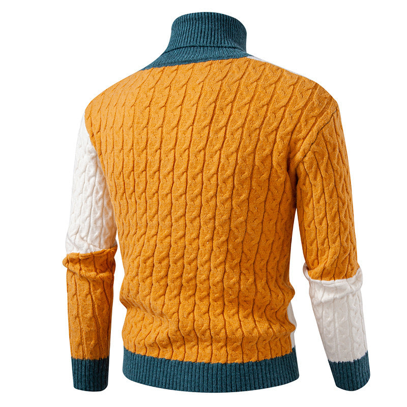 Herren nan strukturierter Rollkragenpullover mit Farbblock-Zopfstrick EB