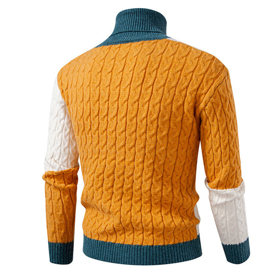 Herren nan strukturierter Rollkragenpullover mit Farbblock-Zopfstrick EB