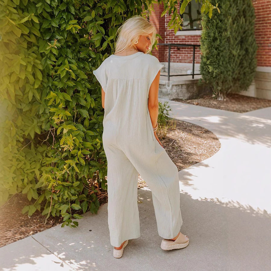Damen Weitgeschnittener Jumpsuit mit Knopfleiste und Taschen EB