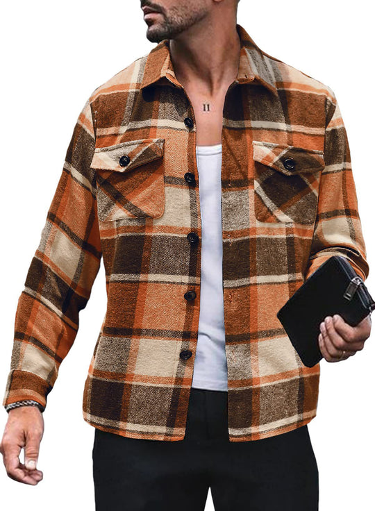 Herren Flanellhemd mit Karomuster und funktionalen Taschen EB