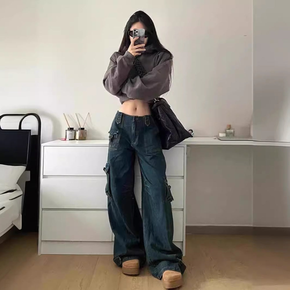 Damen Cargo-Jeans im lässigen Oversized-Stil mit praktischen Seitentaschen EB