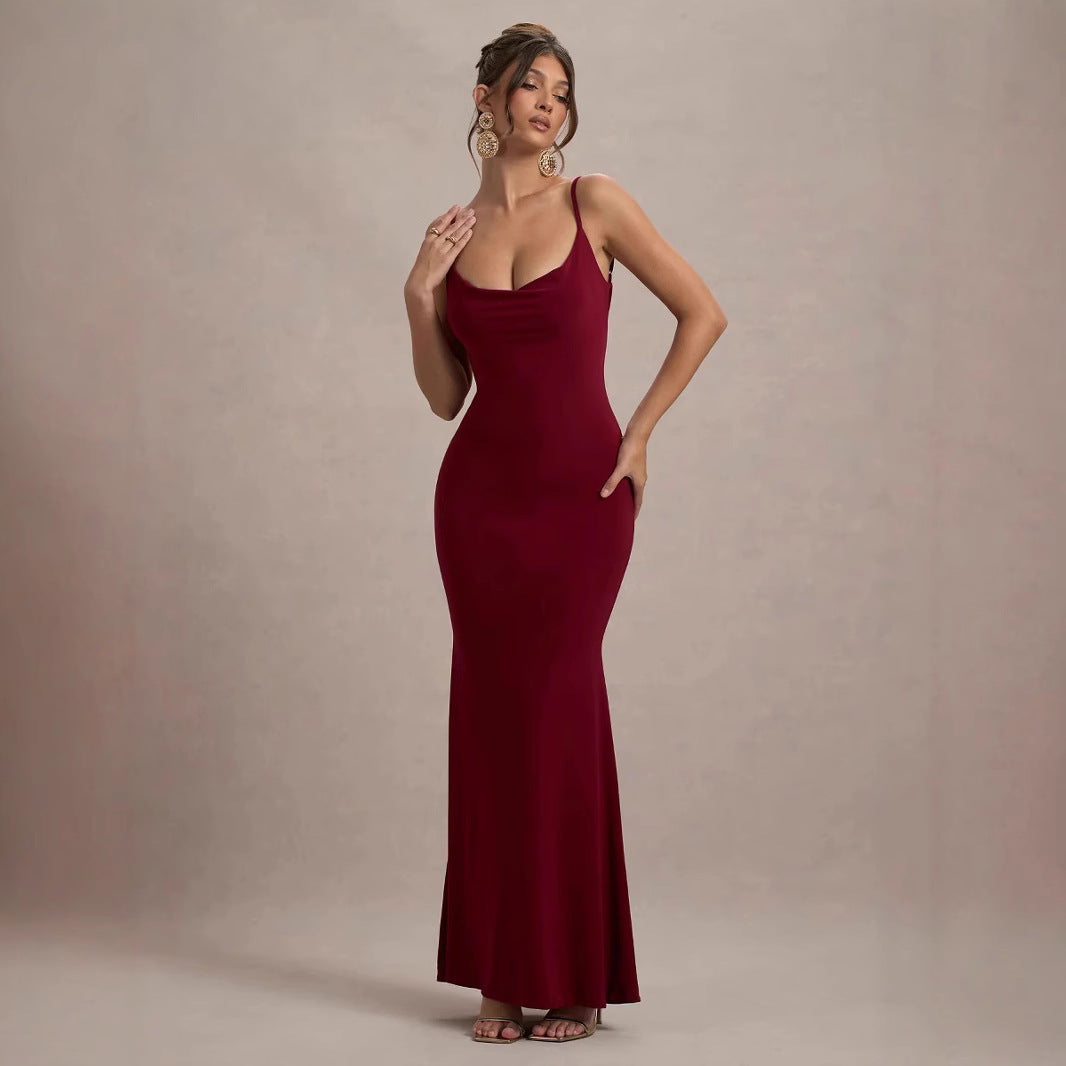 Damen Elegantes Maxikleid mit tiefem Rückenausschnitt und Spitzenakzenten EB