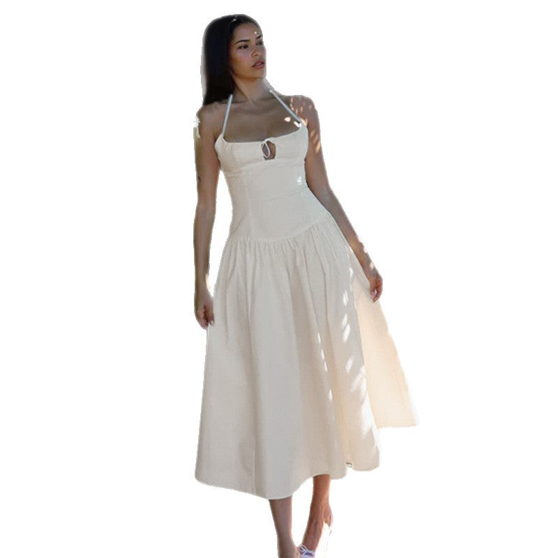 Damen Maxikleid mit verstellbaren Spaghetti-Trägern und fließendem Rock EB