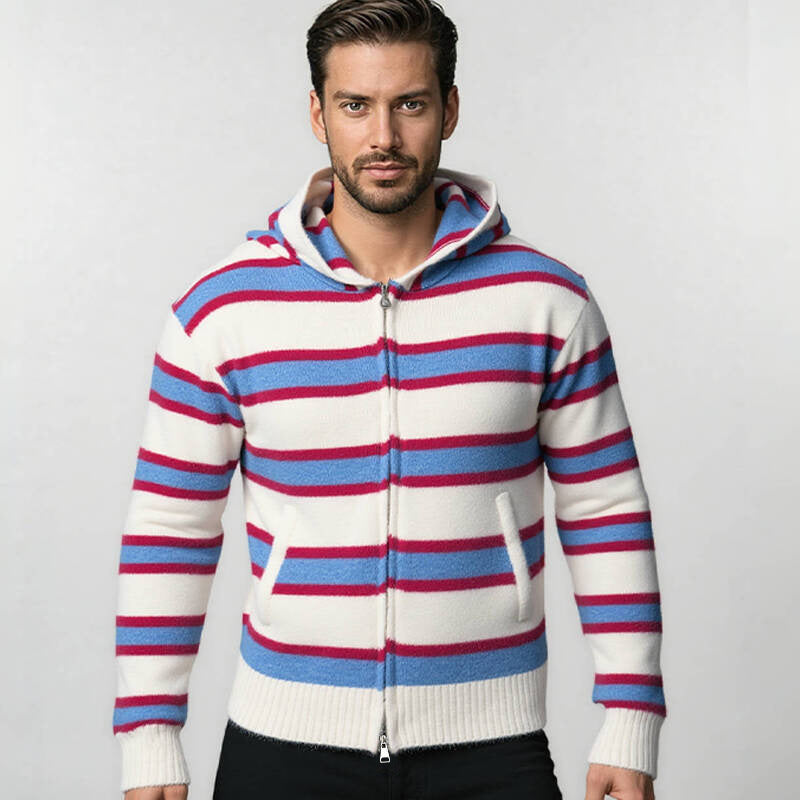 Herren gestreifte Kapuzenjacke aus weichem Material EB