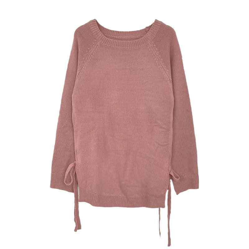 Damen lässiger Pullover mit seitlichen Bindebändern EB