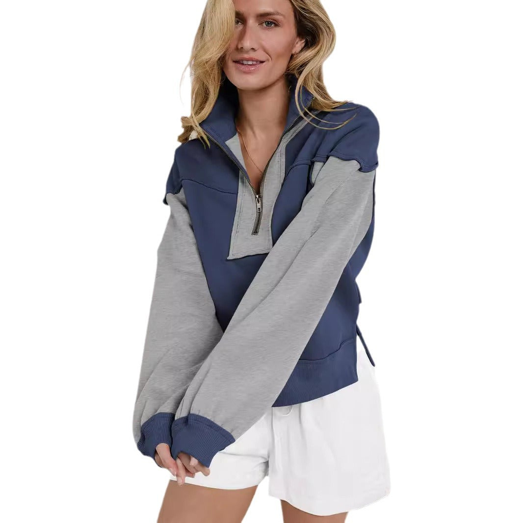 Damen Sportlicher Pullover mit hohem Kragen und Zierriegel EB