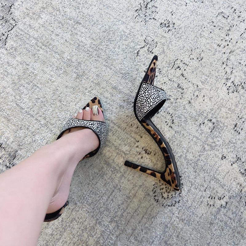 Damen elegante Stiletto Mules mit funkelnden Strassverzierungen EB