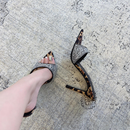 Damen elegante Stiletto Mules mit funkelnden Strassverzierungen EB