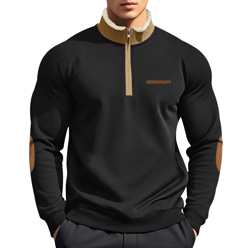 Herren nan Halbzip-Troyer mit Teddyfleece-Kragen und Leder-Ellbogenpatches EB