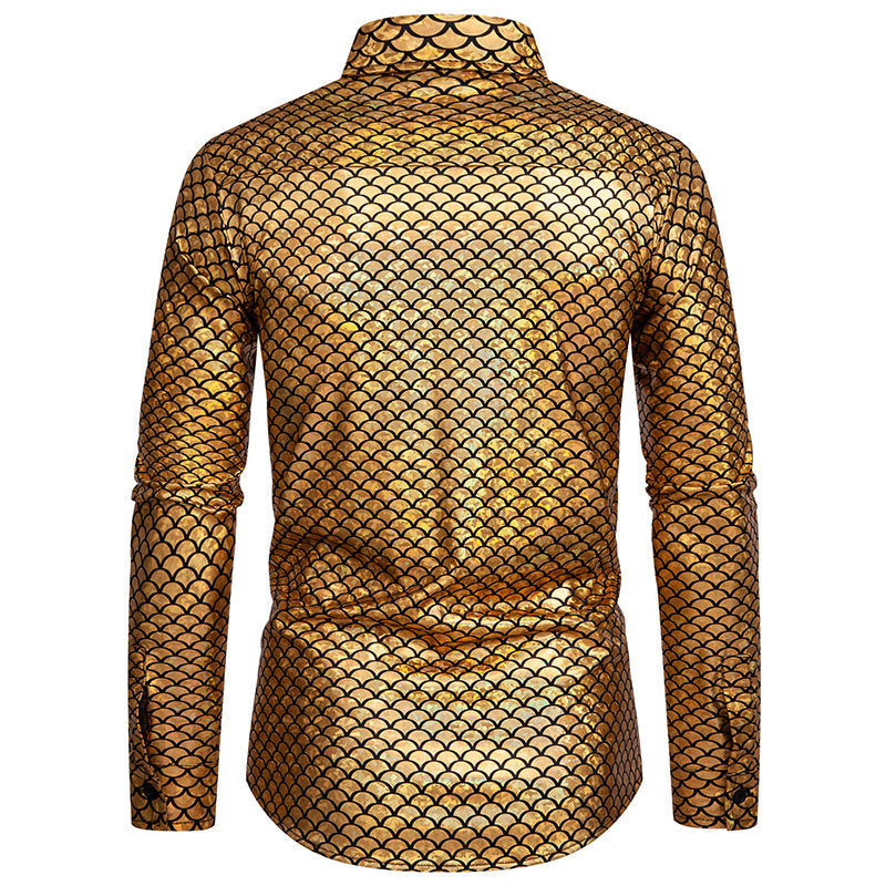 Herren schimmerndes Langarmhemd mit Fischschuppen-Design EB