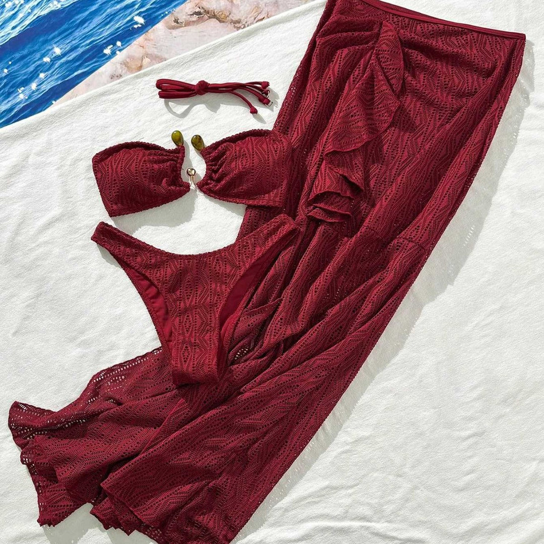 Damen Bandeau-Bikini mit Rüschenrock und elegantem Verschluss EB