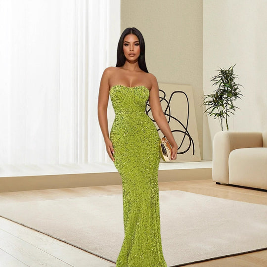 Damen Glitzerndes Abendkleid mit schmalem Schnitt und glamourösem Bustier-Oberteil EB