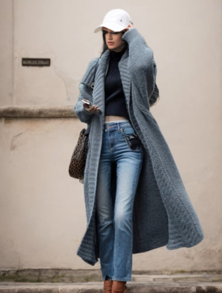 Damen Großer Strickmantel mit voluminösen Ärmeln und modernem Schnitt EB