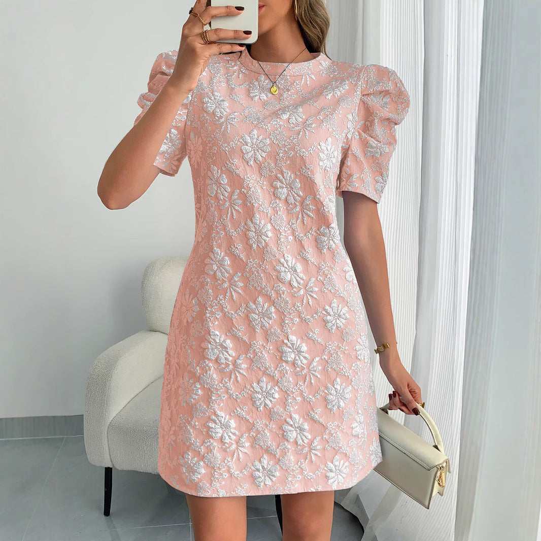Damen elegantes Hochzeitskleid mit Puffärmeln und floralem Stickmuster EB