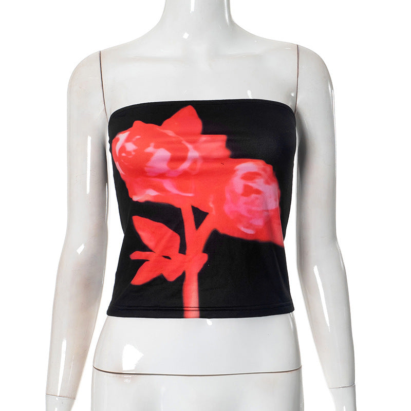 Damen figurbetontes Bandeau-Blusenkleid mit floralem Design und elastischem Stoff EB