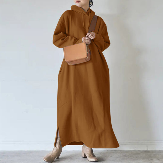 Damen nan Oversize Kapuzenmaxikleid mit geradem Schnitt und Seitenschlitz EB
