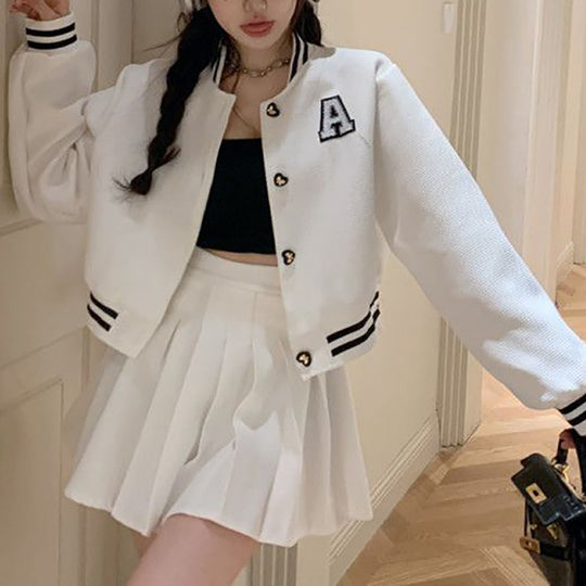 Damen Collegejacke mit gesticktem Emblem und kontrastierenden Aufnähern EB