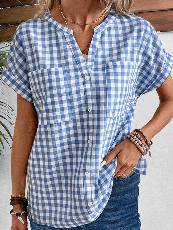 Damen Karobluse mit leichtem Baumwollstoff und modischem Button-Up-Design Heidi-Mode