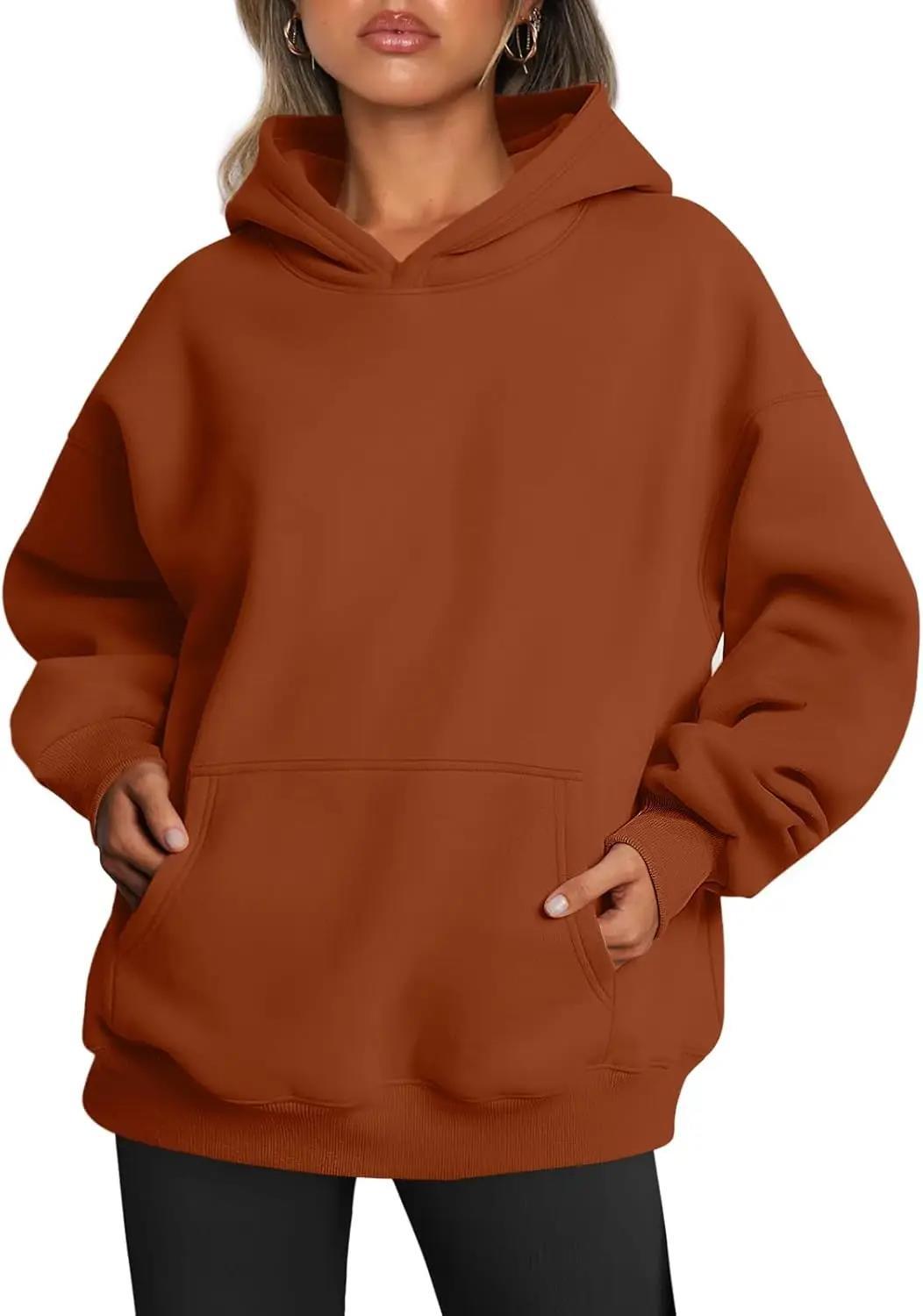 Damen nan oversized Kapuzenpullover mit verlängerter Silhouette und Kängurutasche EB