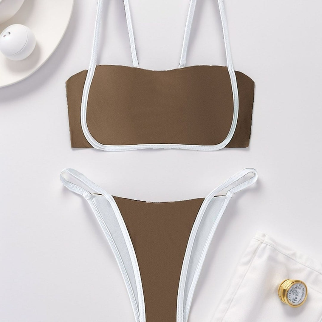 Damen Bandeau Bikini mit hohem Beinausschnitt und verstellbaren Trägern EB