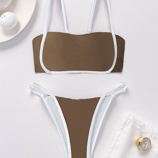 Damen Bandeau Bikini mit hohem Beinausschnitt und verstellbaren Trägern EB