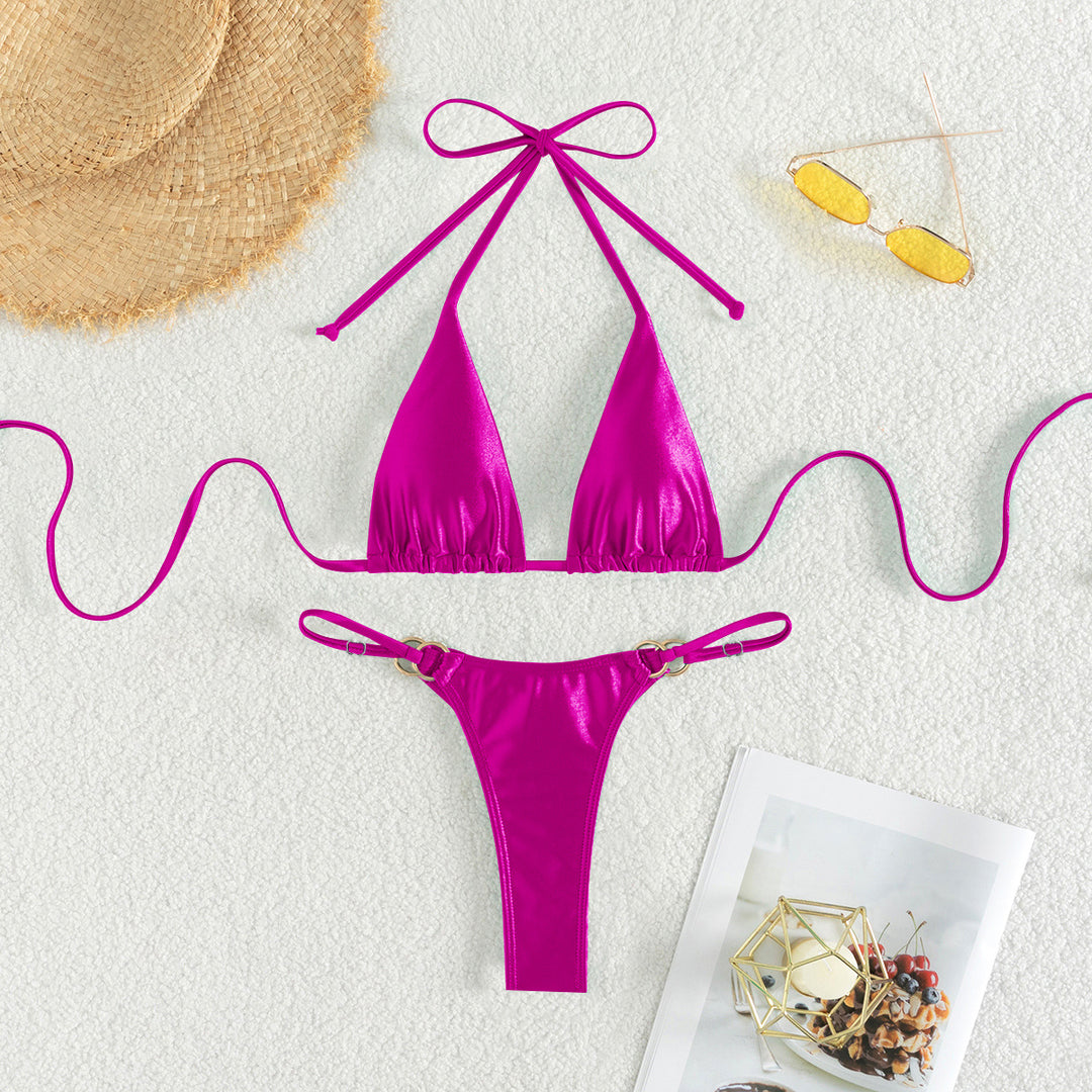 Damen Triangel-Bikini mit eleganten Bindebändern und modischen Goldakzenten EB