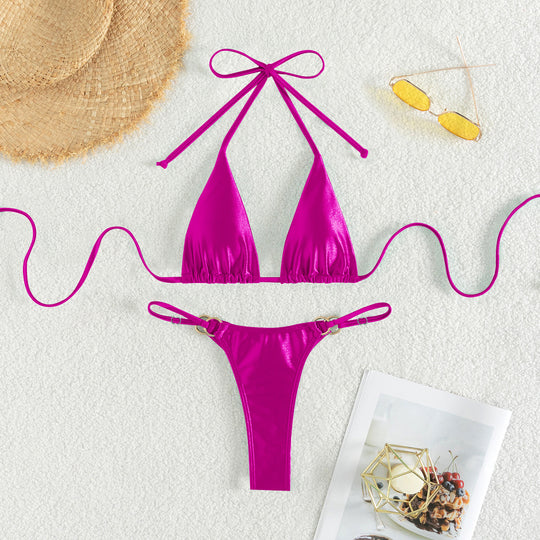 Damen Triangel-Bikini mit eleganten Bindebändern und modischen Goldakzenten EB