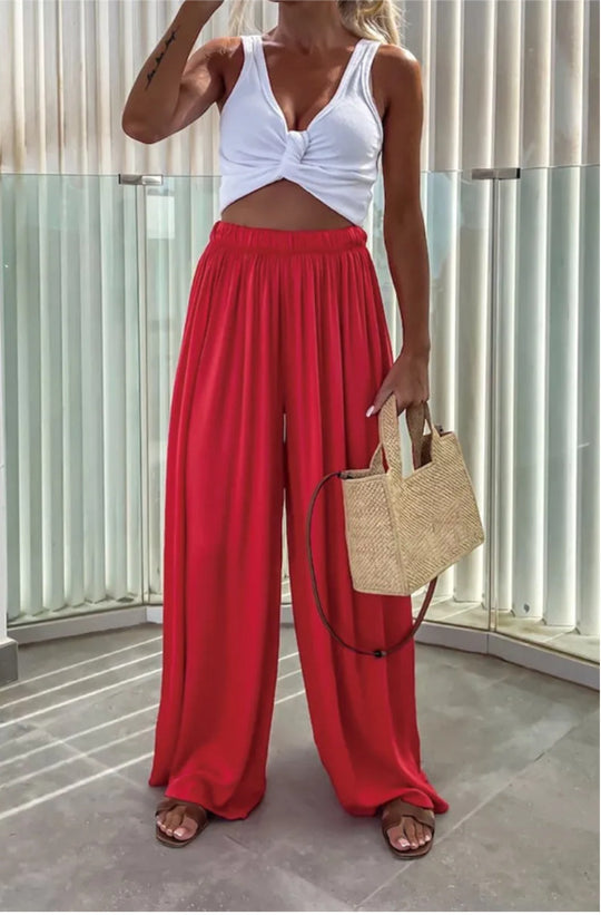 Damen Elegante weite Sommerhose mit elastischem Bund und fließendem Schnitt EB