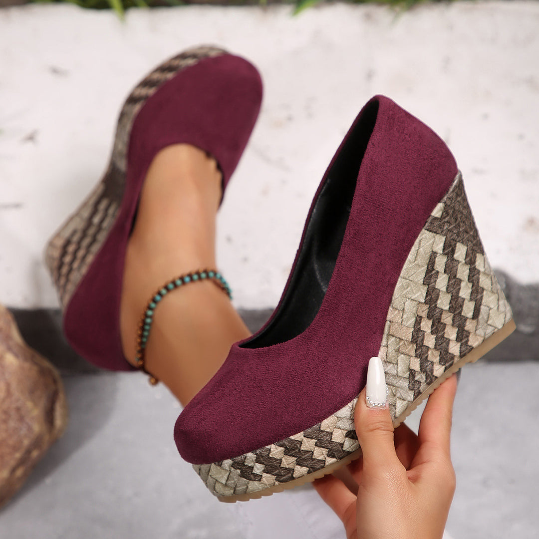 Damen Wedge-Pantoletten mit geflochtenem Absatz und komfortablem Innenfutter EB