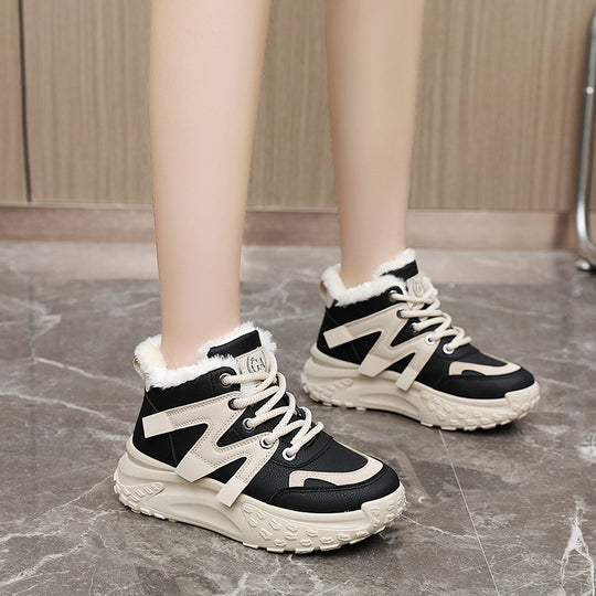 Damen warme High-Top Sneakers mit flauschigem Innenfutter und robuster Profilsohle EB